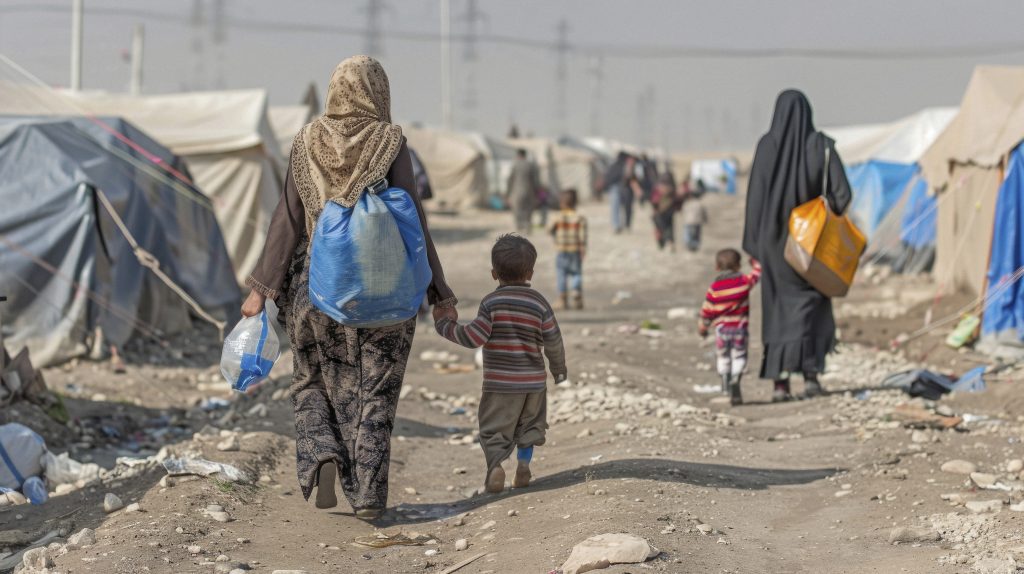 Displaced mother and child in a refugee camp, highlighting the need for standardised newborn care and equitable access to maternal and newborn health services.